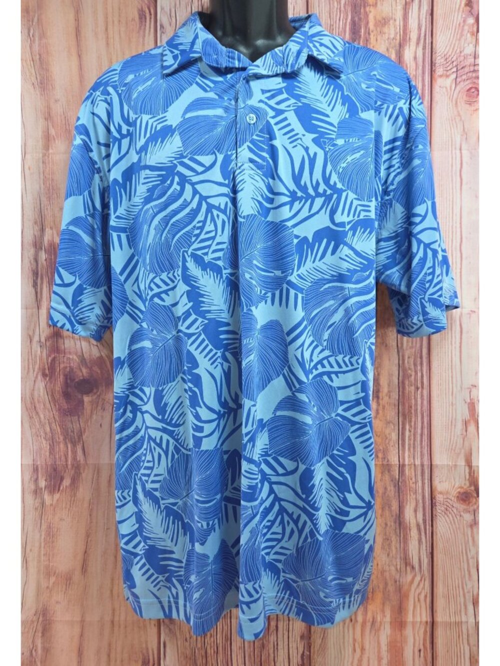 Diamond Head Wear Blue Leaf Print Polo Large Lightweight